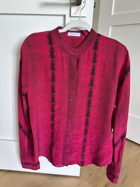 Equipment Silk Fuchsia Button-Up Shirt with Black Detail